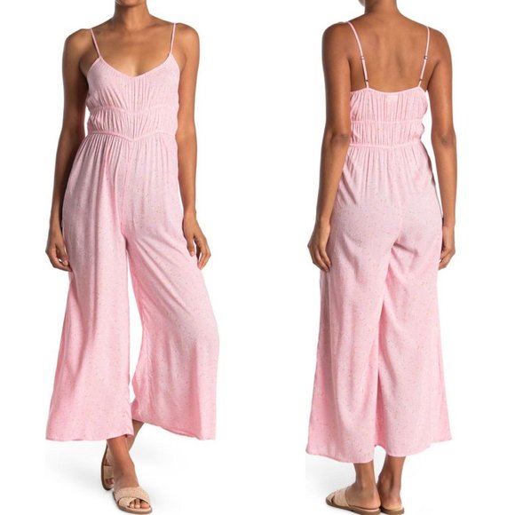 Abound Pants - Abound Pink Floral Woven Jumpsuit Lightweight Juniors XXS